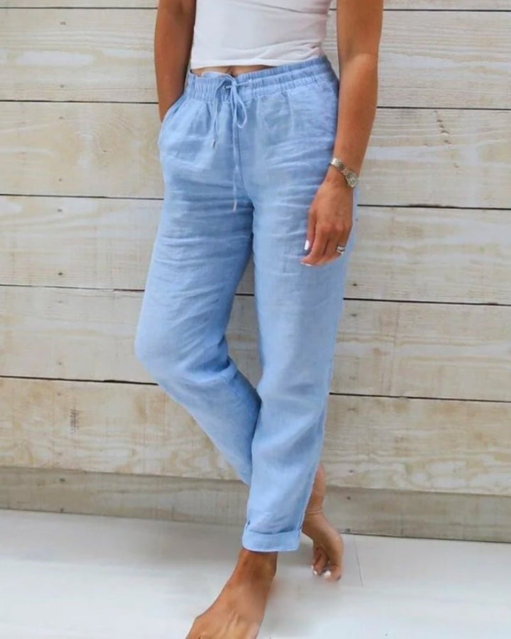 Linen Pants | Straight Leg | Drawstring Waist | Summer | Women's-Fashion Nora