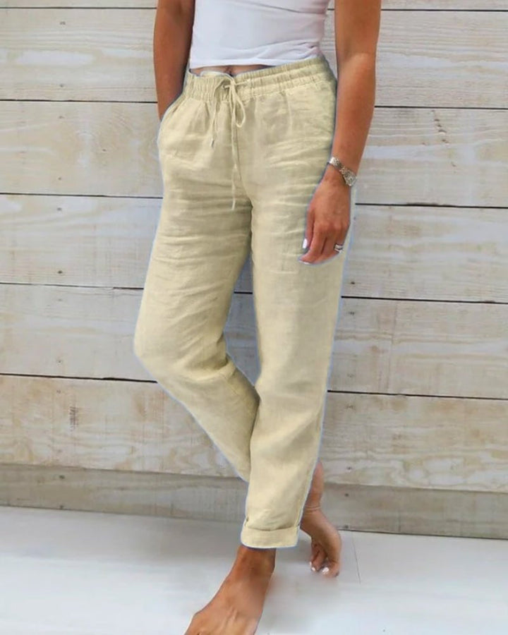 Linen Pants | Straight Leg | Drawstring Waist | Summer | Women's-Fashion Nora