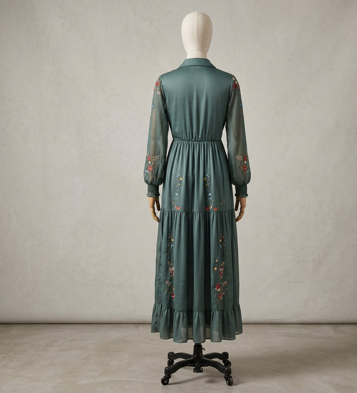 Boho Maxi Dress | Embroidered | V Neck | Long Sleeve-Fashion Nora