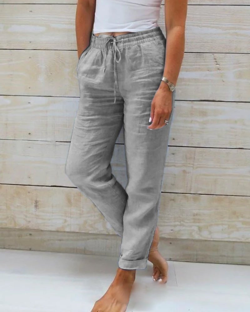 Linen Pants | Straight Leg | Drawstring Waist | Summer | Women's-Fashion Nora