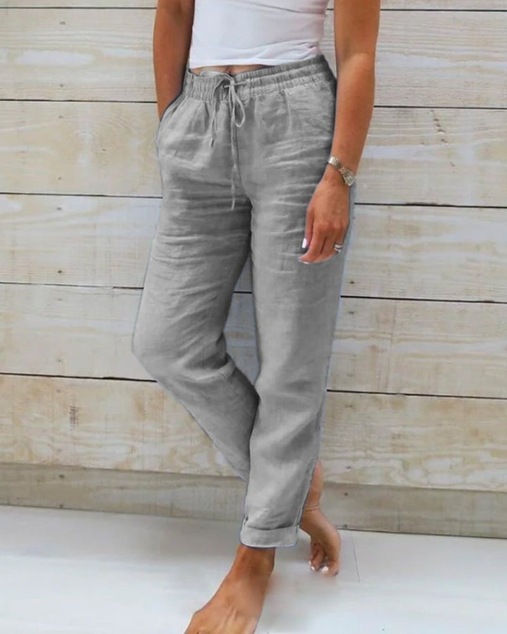 Linen Pants | Straight Leg | Drawstring Waist | Summer | Women's-Fashion Nora