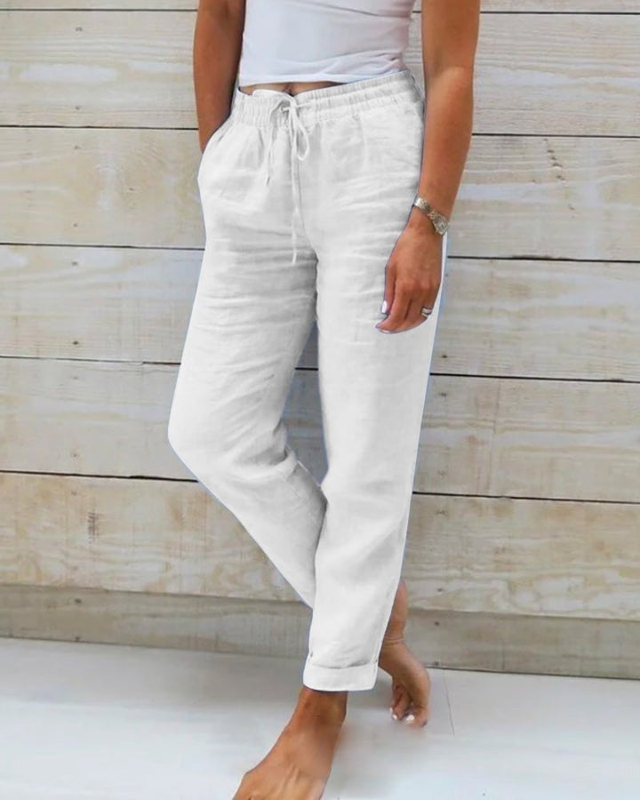 Linen Pants | Straight Leg | Drawstring Waist | Summer | Women's-Fashion Nora