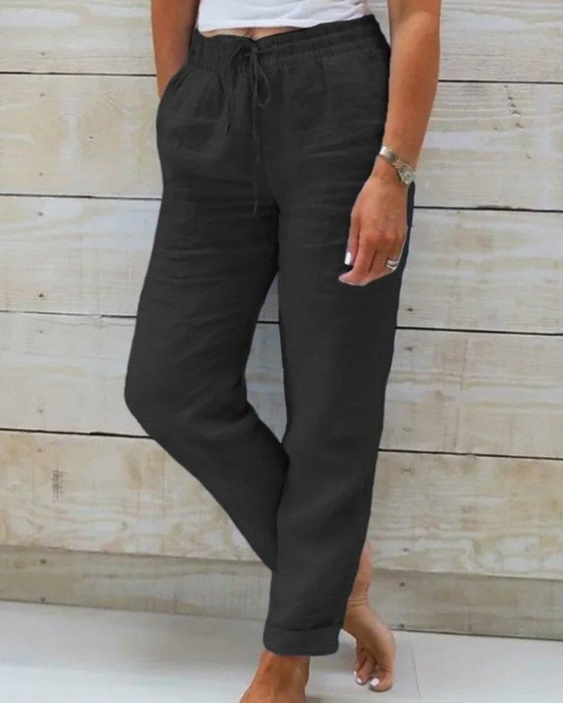 Linen Pants | Straight Leg | Drawstring Waist | Summer | Women's-Fashion Nora