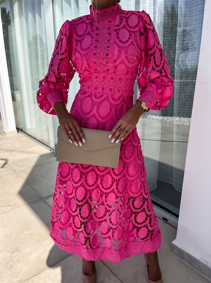 Women's long sleeve high neck lace bodycon maxi dress