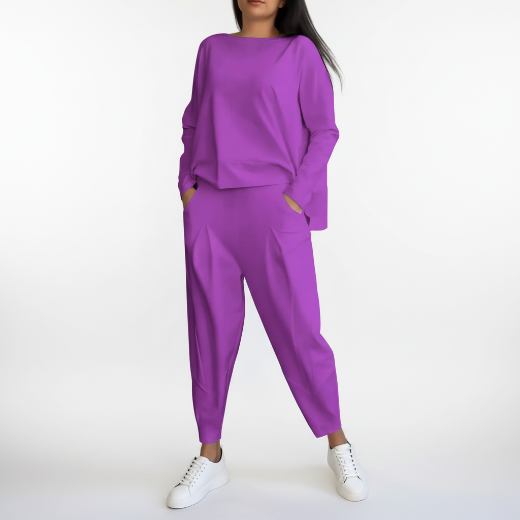 2-Piece Leisure Set | Long Sleeve Top and Tapered Trousers-Fashion Nora
