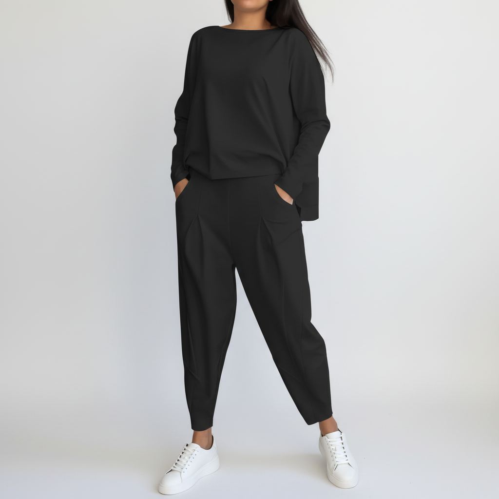 2-Piece Leisure Set | Long Sleeve Top and Tapered Trousers-Fashion Nora