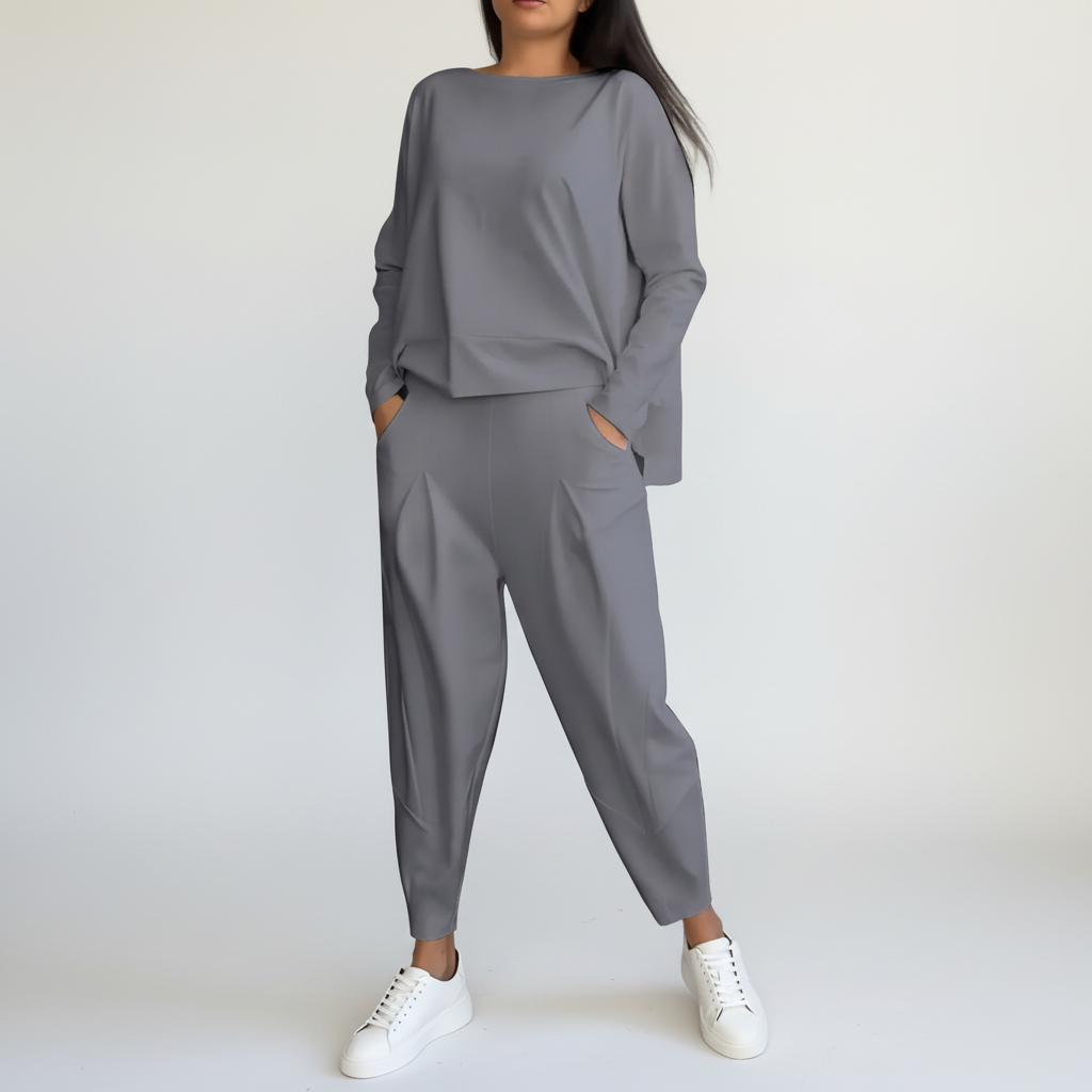 2-Piece Leisure Set | Long Sleeve Top and Tapered Trousers-Fashion Nora