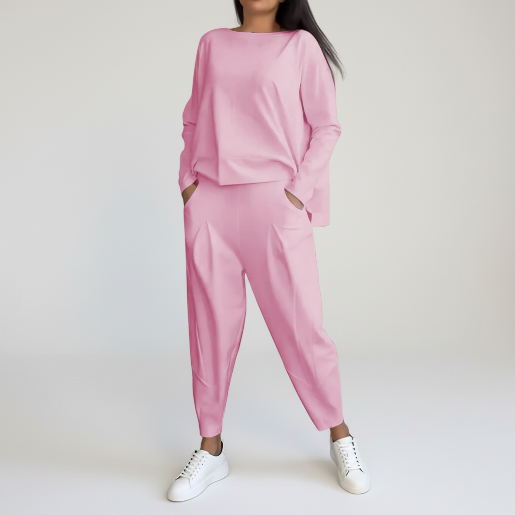 2-Piece Leisure Set | Long Sleeve Top and Tapered Trousers-Fashion Nora