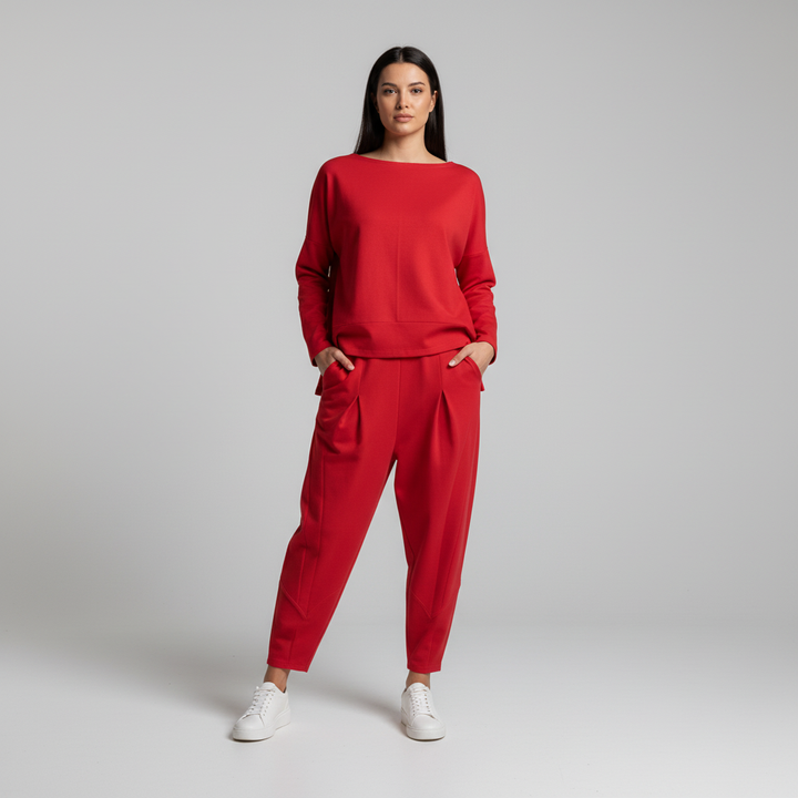 2-Piece Leisure Set | Long Sleeve Top and Tapered Trousers-Fashion Nora