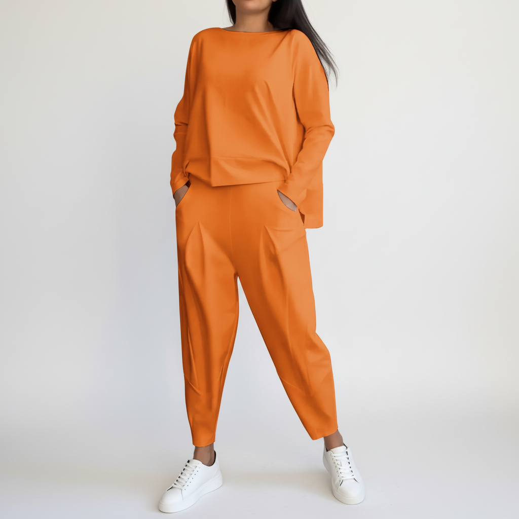 2-Piece Leisure Set | Long Sleeve Top and Tapered Trousers-Fashion Nora
