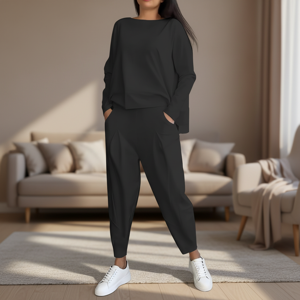 2-Piece Leisure Set | Long Sleeve Top and Tapered Trousers-Fashion Nora