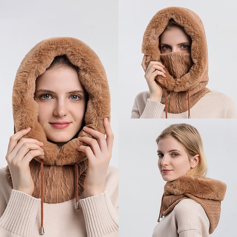 3-in-1 Knitted Scarf and Hat | Face Cover | Fleece Lined-Fashion Nora