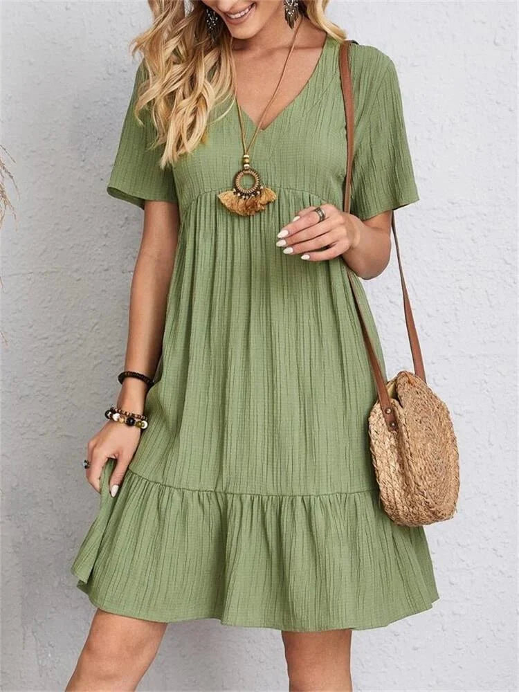 A-Line Dress | Women's Short Sleeve | Summer Dress-Fashion Nora