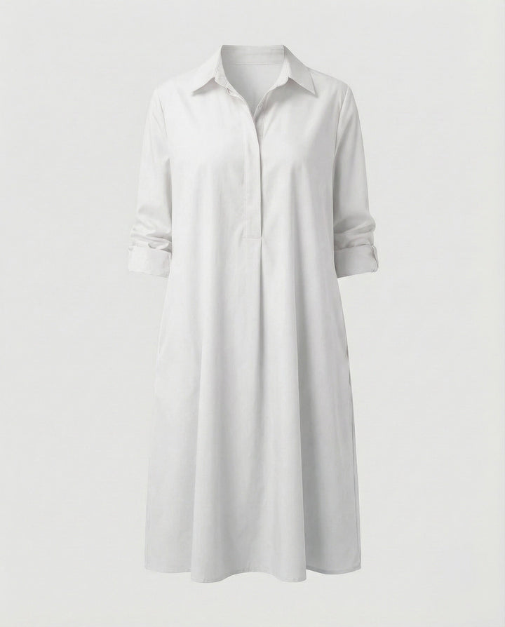 A-Line Shirt Jacket | Stand Collar | Side Pockets | Coat-Dress Style-Fashion Nora