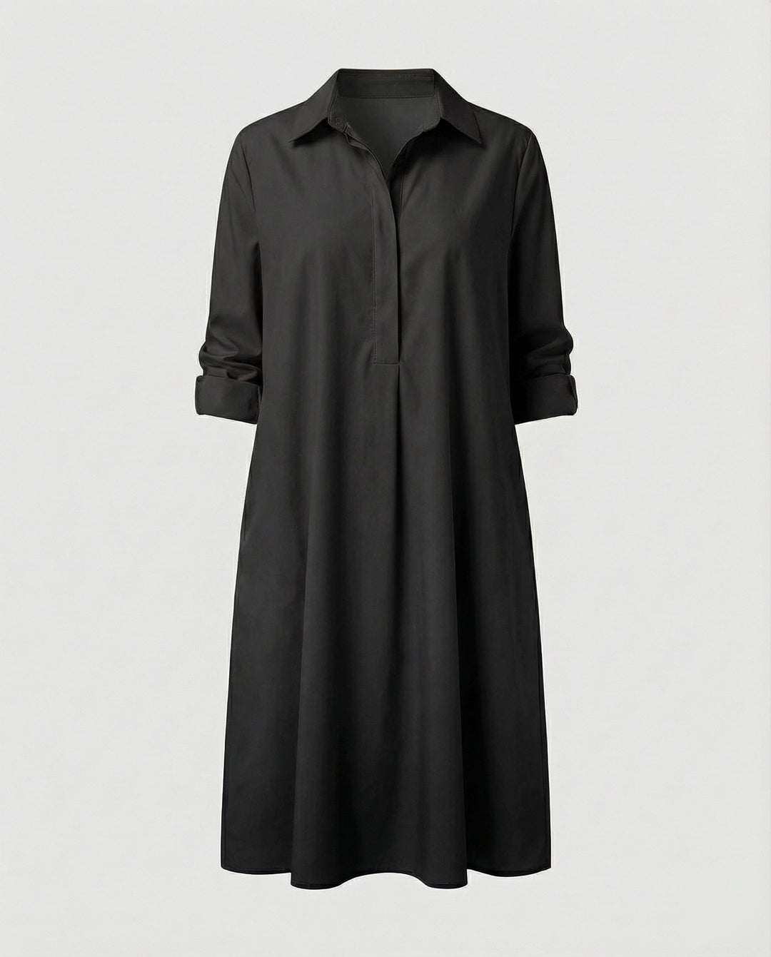 A-Line Shirt Jacket | Stand Collar | Side Pockets | Coat-Dress Style-Fashion Nora