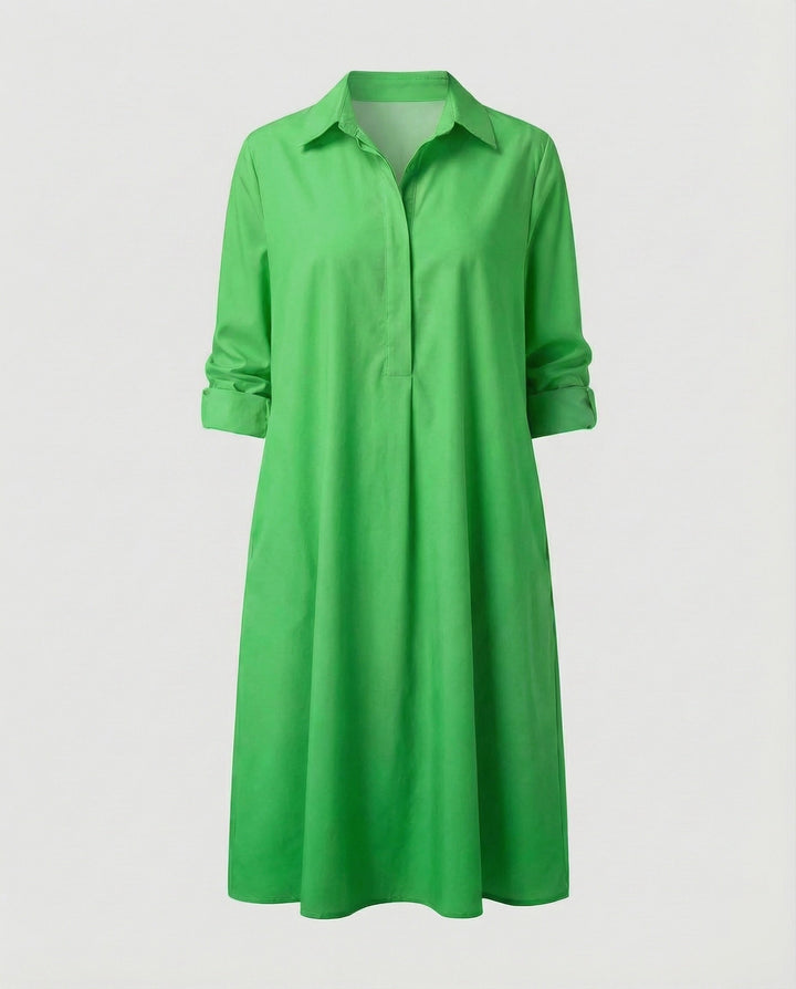 A-Line Shirt Jacket | Stand Collar | Side Pockets | Coat-Dress Style-Fashion Nora