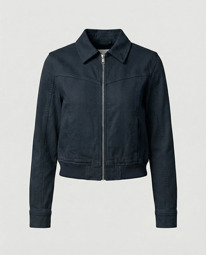 American Retro Cropped Jacket | Lapel Collar | Zip Front-Fashion Nora