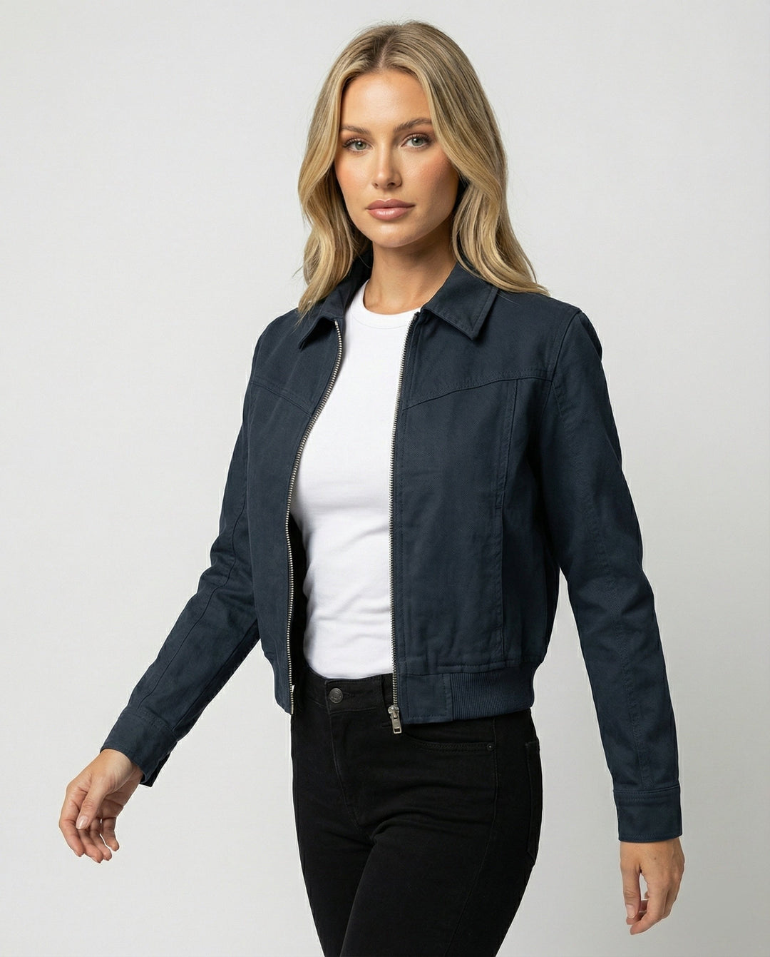 American Retro Cropped Jacket | Lapel Collar | Zip Front-Fashion Nora
