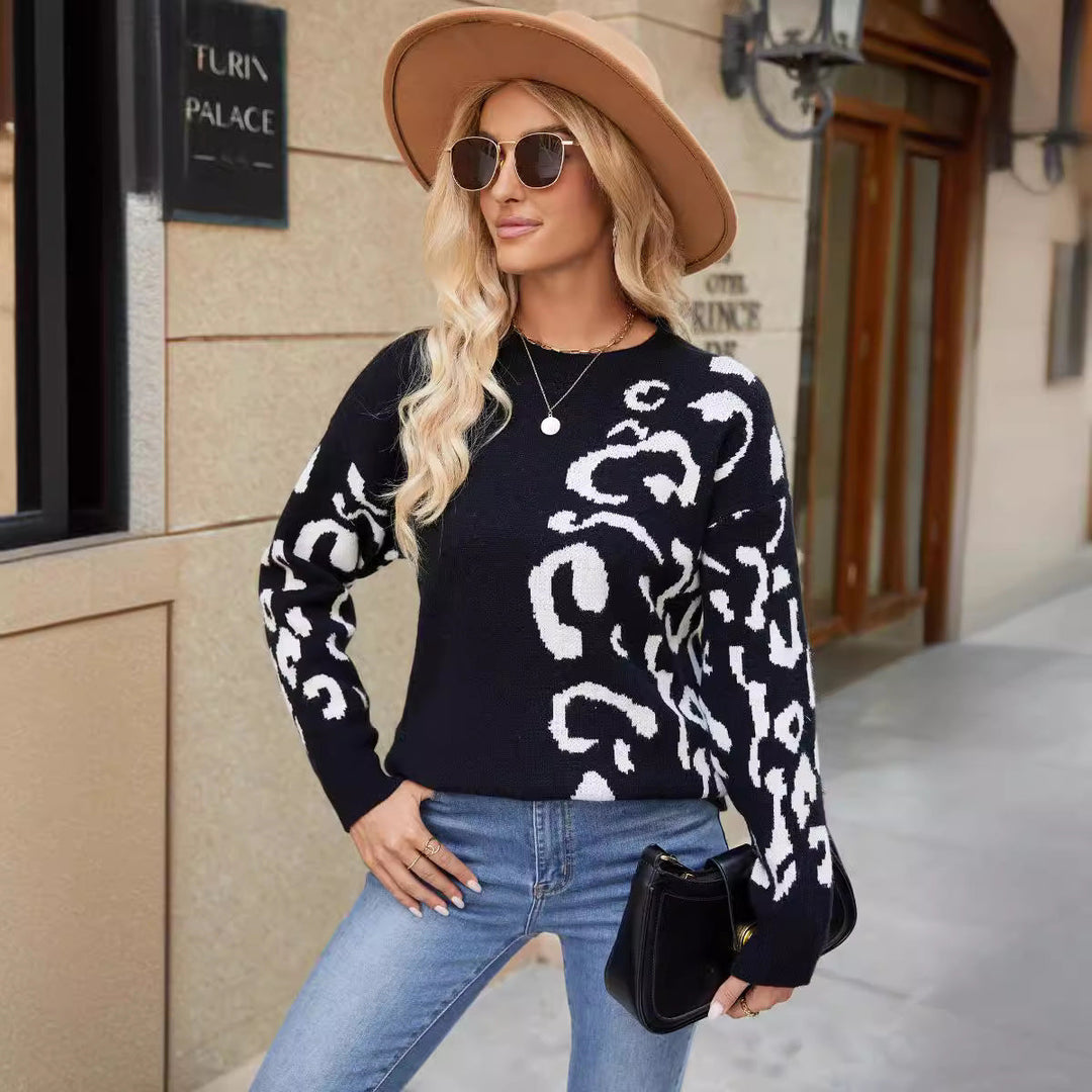Animal Print Knit Sweater | Casual Fit | Soft Winter Jumper-Fashion Nora