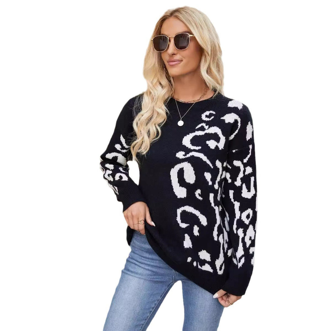 Animal Print Knit Sweater | Casual Fit | Soft Winter Jumper-Fashion Nora
