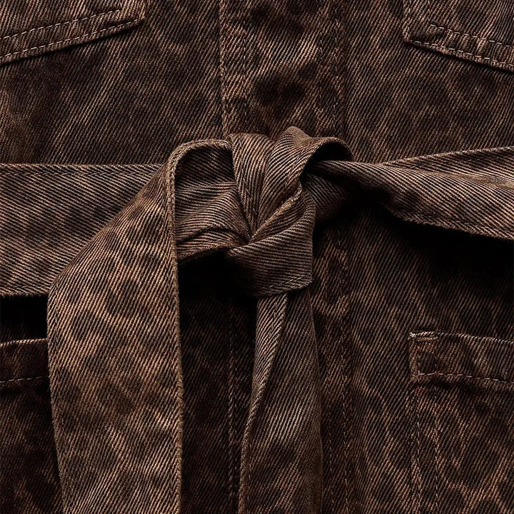 Animal Print Utility Jacket | Belted Cotton Blend | Chest Pockets-Fashion Nora