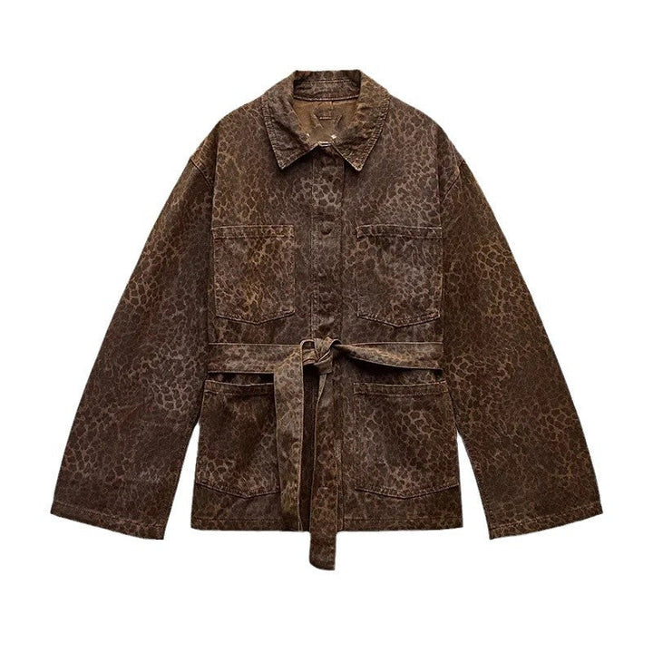 Animal Print Utility Jacket | Belted Cotton Blend | Chest Pockets-Fashion Nora