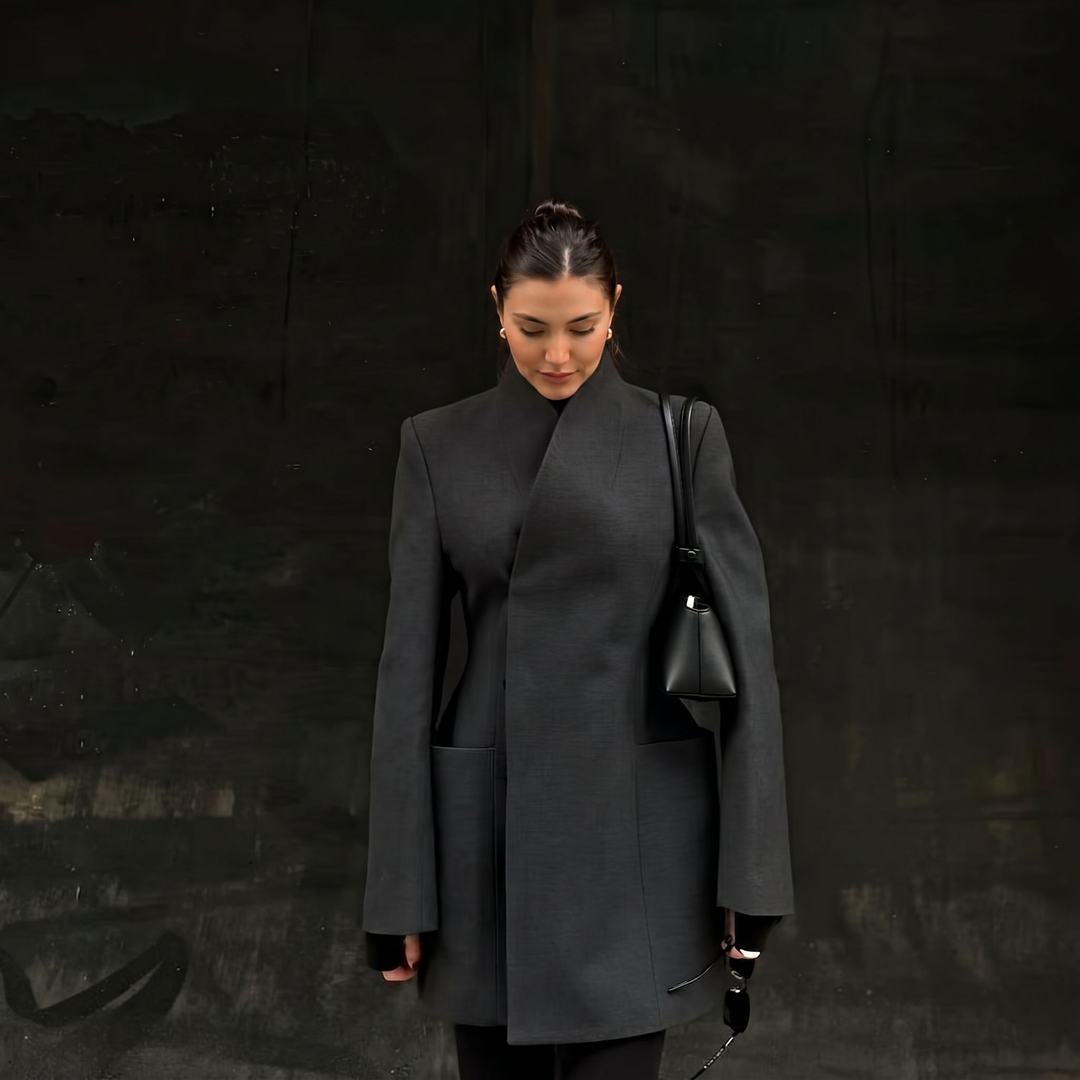 Asymmetric Blazer | Waisted Cut | Large Patch Pockets Jacket-Fashion Nora