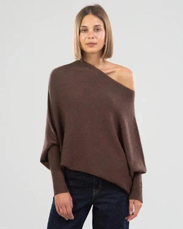Asymmetric Draped Sweater | Oversized Cowl Neck | Winter Jumper-Fashion Nora