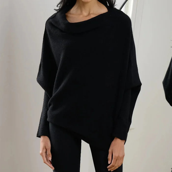 Asymmetric Draped Sweater | Oversized Cowl Neck | Winter Jumper-Fashion Nora
