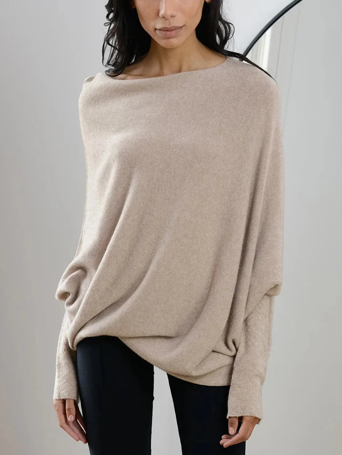 Asymmetric Draped Sweater | Oversized Cowl Neck | Winter Jumper-Fashion Nora
