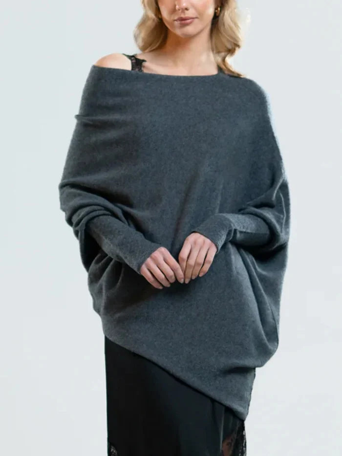 Asymmetric Draped Sweater | Oversized Cowl Neck | Winter Jumper-Fashion Nora