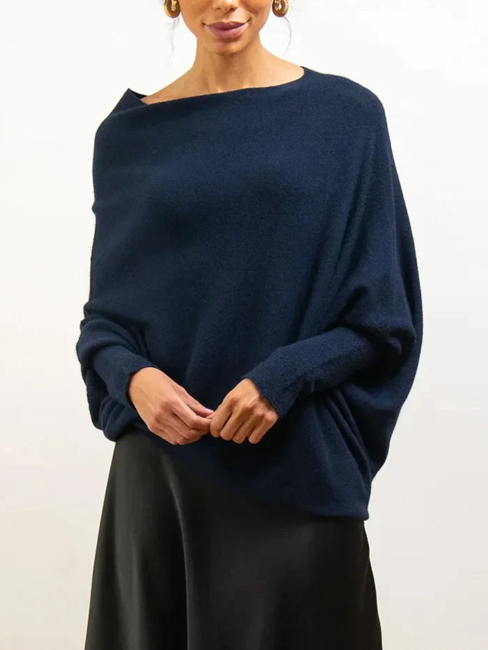 Asymmetric Draped Sweater | Oversized Cowl Neck | Winter Jumper-Fashion Nora