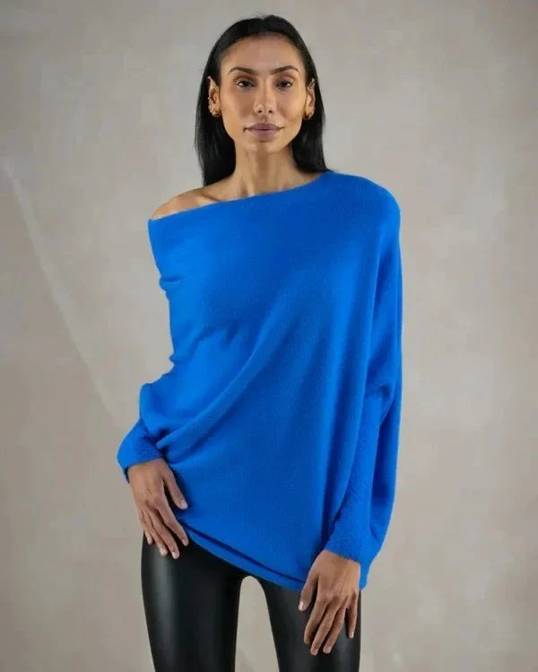 Asymmetric Draped Sweater | Oversized Cowl Neck | Winter Jumper-Fashion Nora