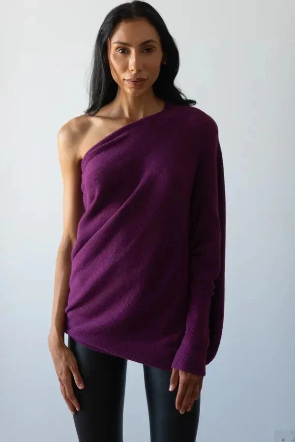 Asymmetric Draped Sweater | Oversized Cowl Neck | Winter Jumper-Fashion Nora