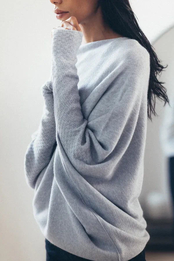Asymmetric Draped Sweater | Oversized Cowl Neck | Winter Jumper-Fashion Nora