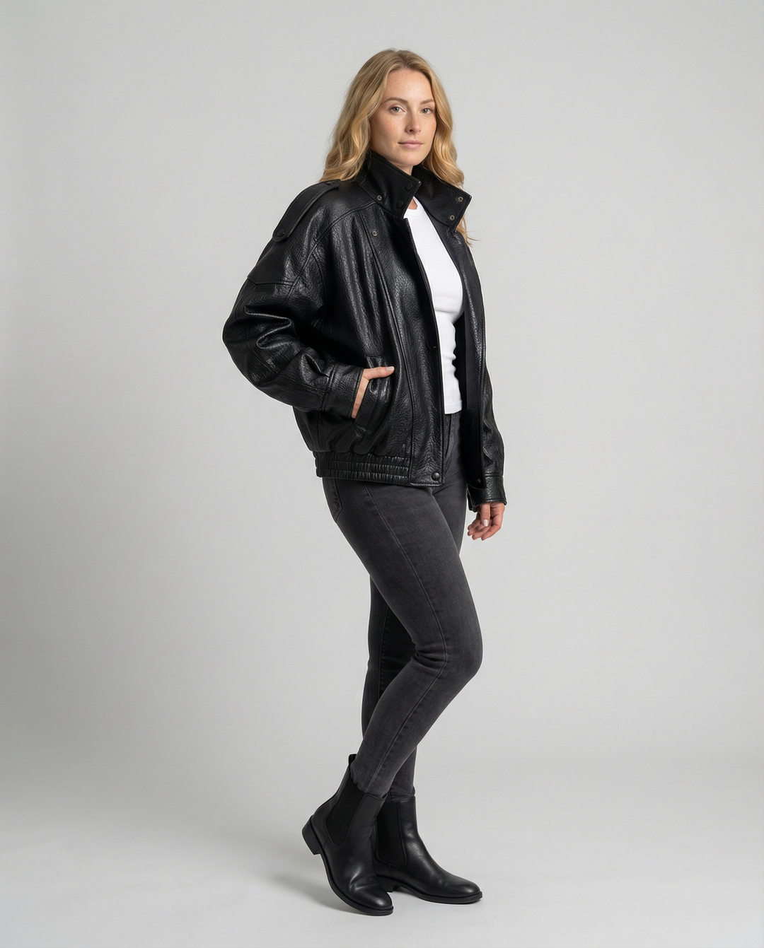 Asymmetric Vegan Leather Jacket | Zip Closure | Relaxed Fit-Fashion Nora