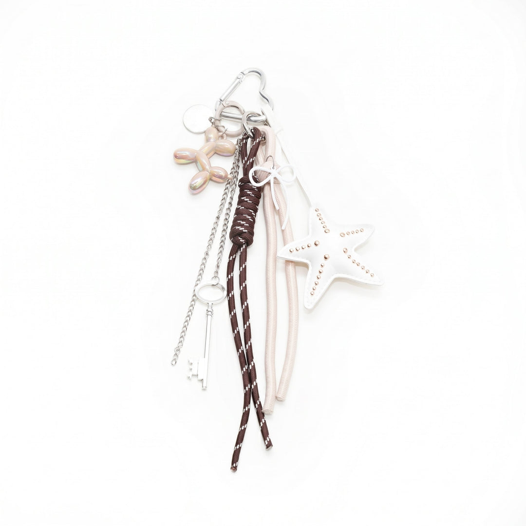 Beige Starfish Bag Charm | Braided Cord Keychain | Purse Charm-Fashion Nora
