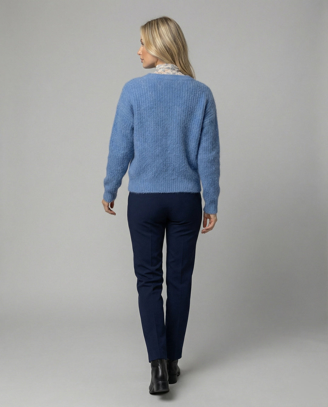 Blue Chunky Knit Sweater | Oversized Fit | Round Neck | Long Sleeve-Fashion Nora