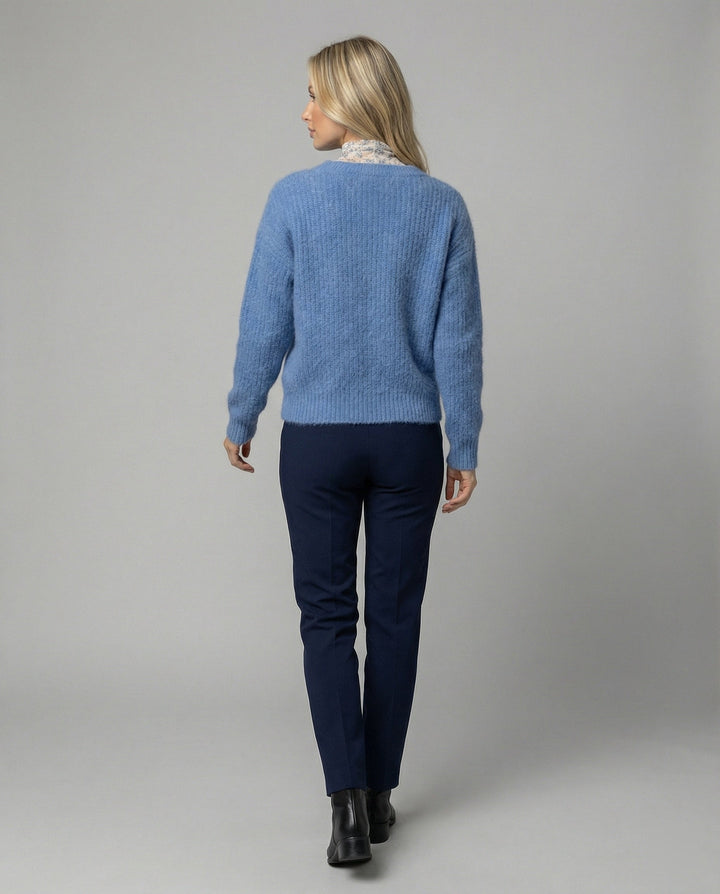 Blue Chunky Knit Sweater | Oversized Fit | Round Neck | Long Sleeve-Fashion Nora