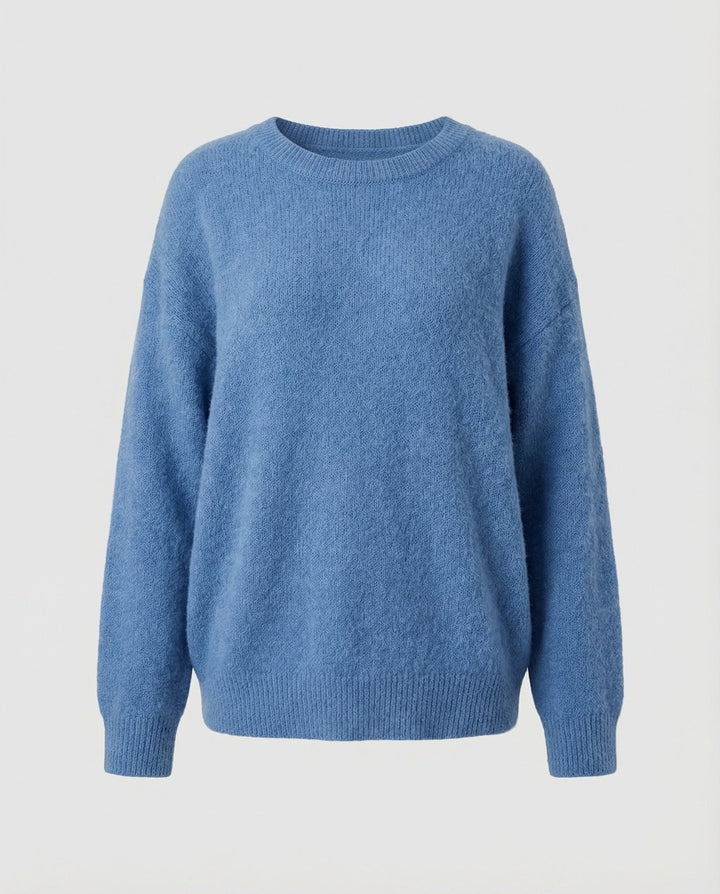 Blue Chunky Knit Sweater | Oversized Fit | Round Neck | Long Sleeve-Fashion Nora