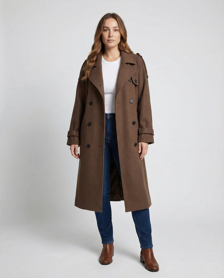 Boucle Coat | Notch Lapel | Tailored Button Front Overcoat-Fashion Nora