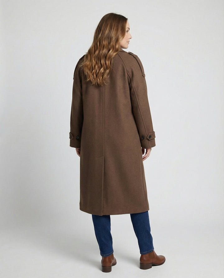 Boucle Coat | Notch Lapel | Tailored Button Front Overcoat-Fashion Nora