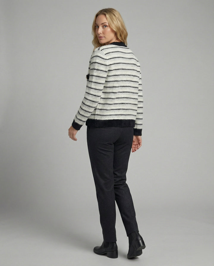 Bouclé Knit Cardigan | Contrast Trim | Pearl Button Placket | Flap Pockets-Fashion Nora