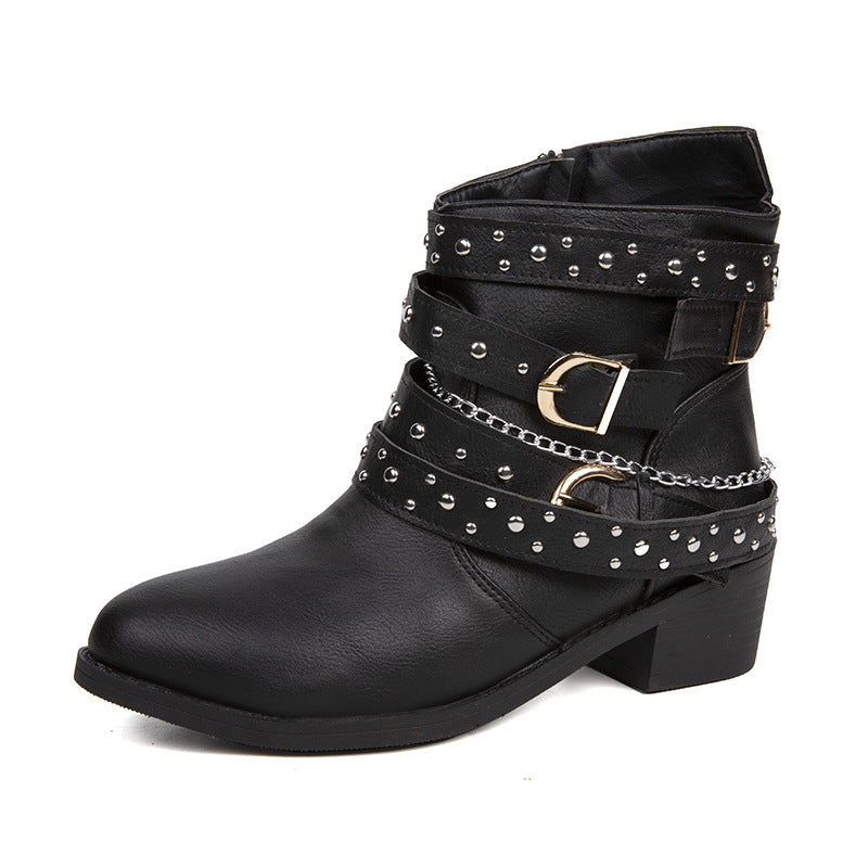 Buckle Ankle Boots | Decorative Studs | Suede Winter Boots-Fashion Nora
