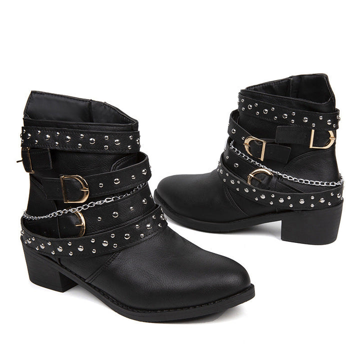 Buckle Ankle Boots | Decorative Studs | Suede Winter Boots-Fashion Nora
