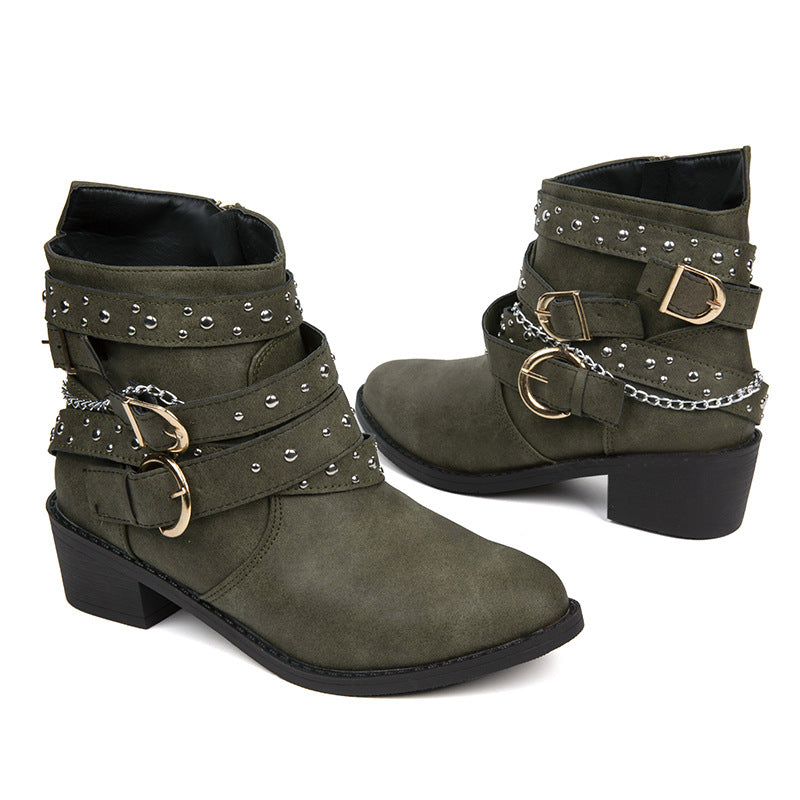 Buckle Ankle Boots | Decorative Studs | Suede Winter Boots-Fashion Nora