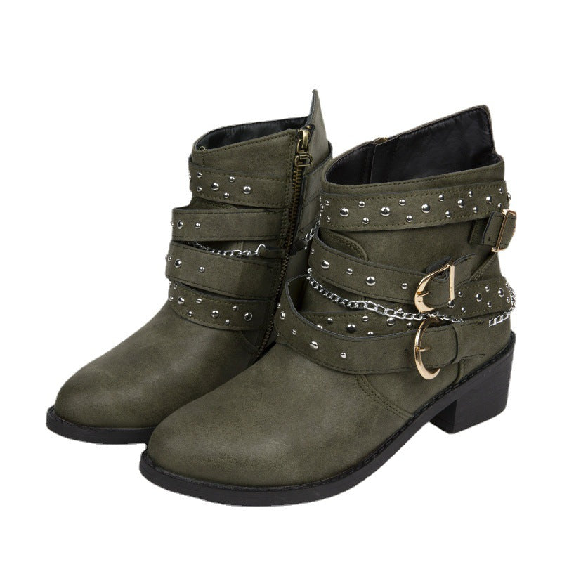 Buckle Ankle Boots | Decorative Studs | Suede Winter Boots-Fashion Nora