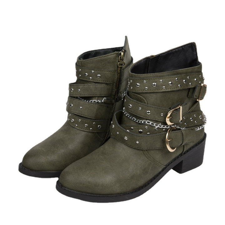Buckle Ankle Boots | Decorative Studs | Suede Winter Boots-Fashion Nora
