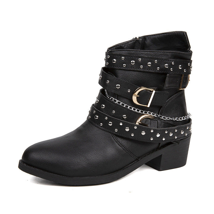 Buckle Ankle Boots | Decorative Studs | Suede Winter Boots-Fashion Nora