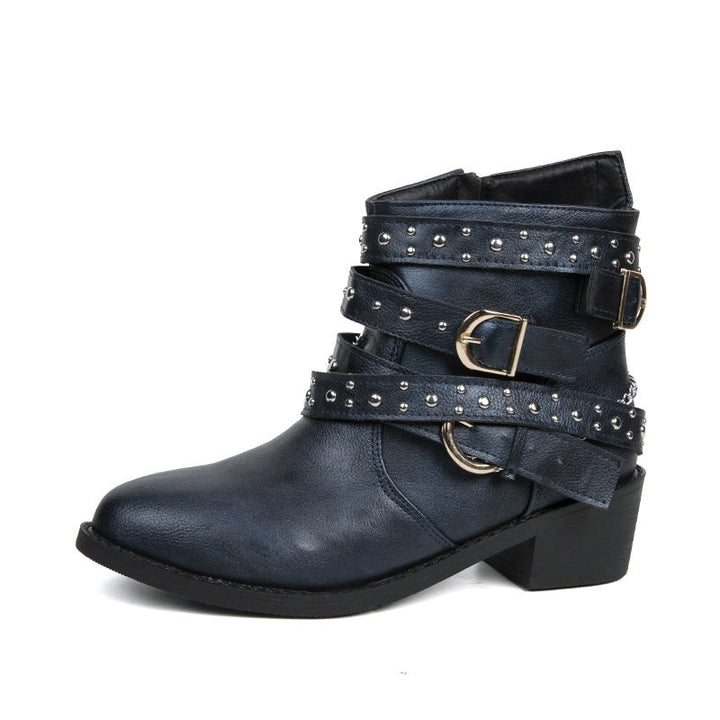 Buckle Ankle Boots | Decorative Studs | Suede Winter Boots-Fashion Nora